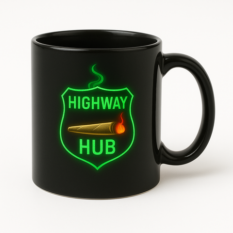 ☕🔥 Highway Hub Neon Glow Coffee Mug — Black Edition
