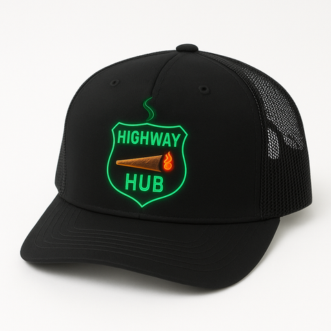 HIGHWAY HUB 🔥 Neon Drip Trucker Hat 🧢💨 (Black Edition)