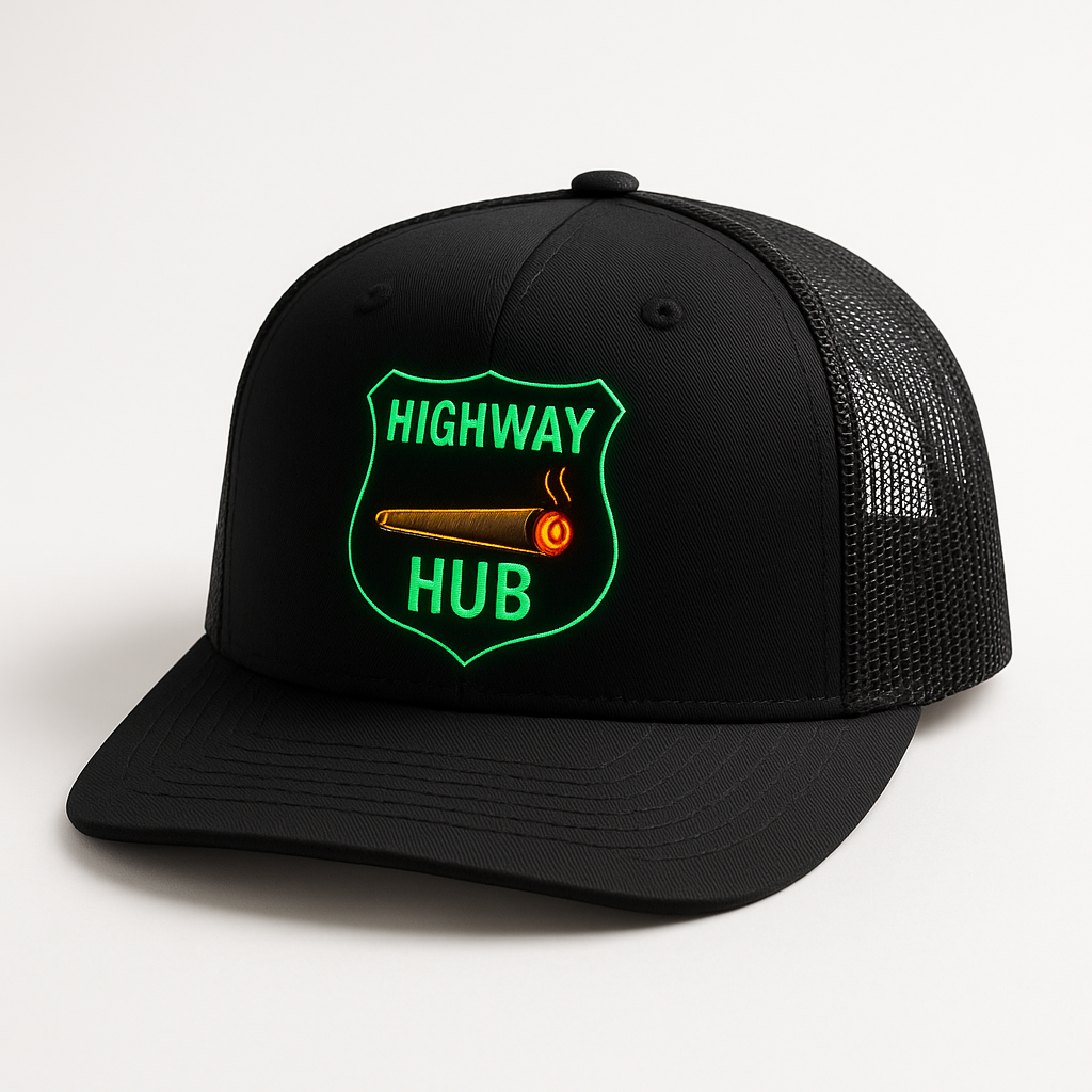 HIGHWAY HUB 🔥 Neon Drip Trucker Hat 🧢💨 (Black Edition)