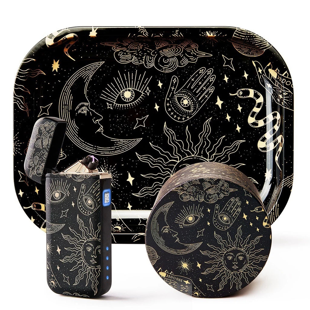 🔮✨ Tarot Edition Rolling Tray Set 🔥 (Tray + Grinder + Electric Lighter Combo Kit)