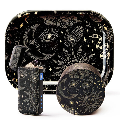 🔮✨ Tarot Edition Rolling Tray Set 🔥 (Tray + Grinder + Electric Lighter Combo Kit)