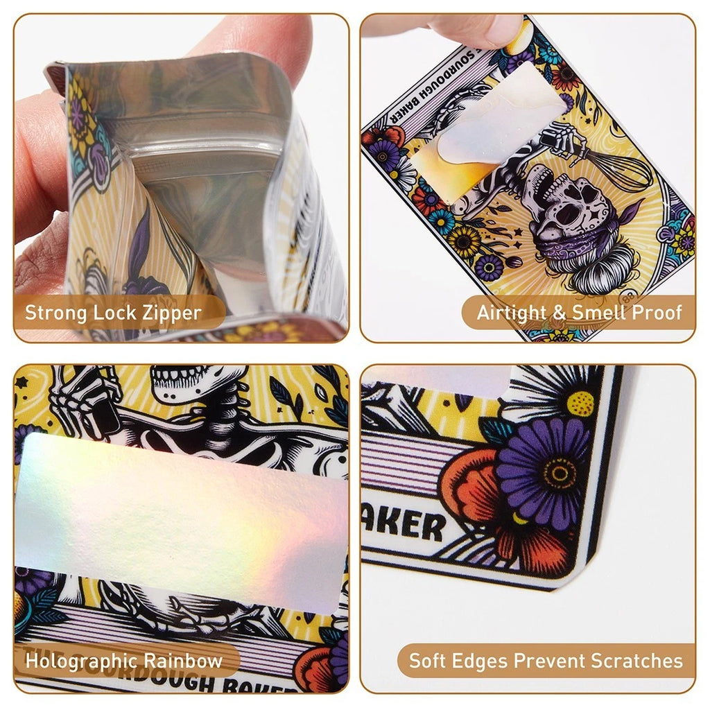 100-Pack Smell-Proof Mylar Bags – 7×10cm Resealable Zip Lock with Skull Designs 💀✨