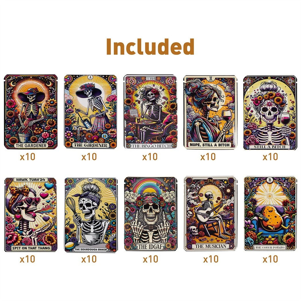 100-Pack Smell-Proof Mylar Bags – 7×10cm Resealable Zip Lock with Skull Designs 💀✨