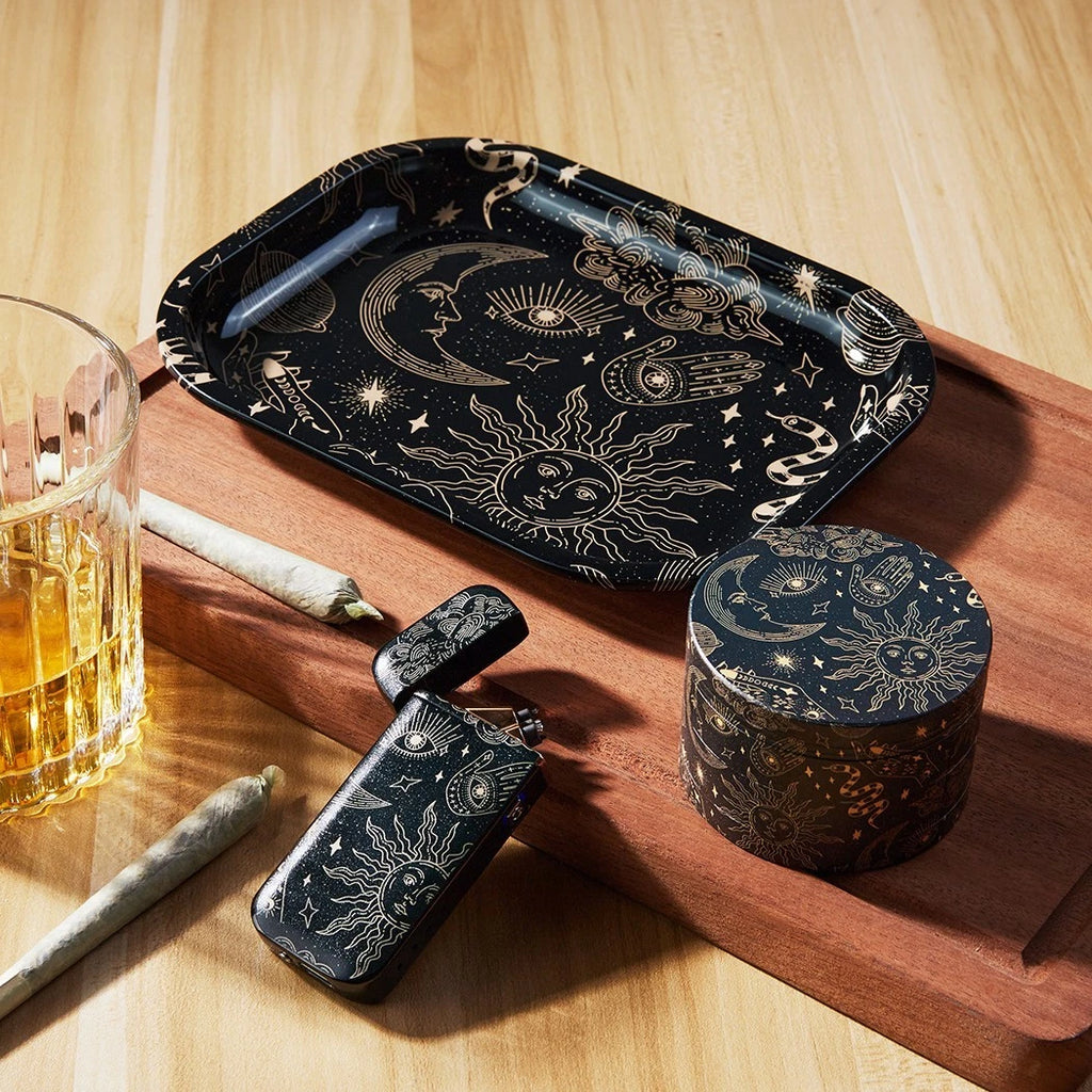 🔮✨ Tarot Edition Rolling Tray Set 🔥 (Tray + Grinder + Electric Lighter Combo Kit)