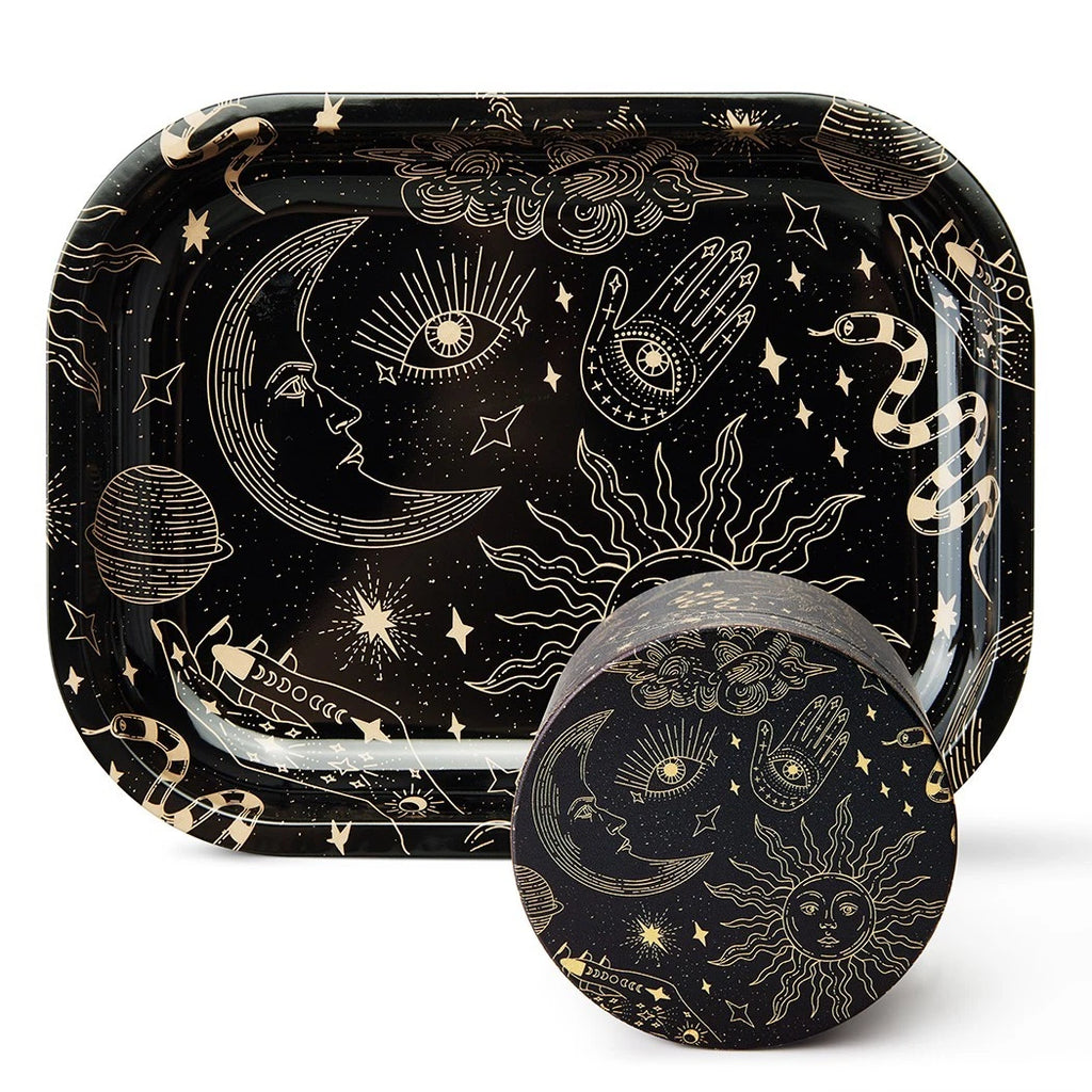 🔮✨ Tarot Edition Rolling Tray Set 🔥 (Tray + Grinder + Electric Lighter Combo Kit)