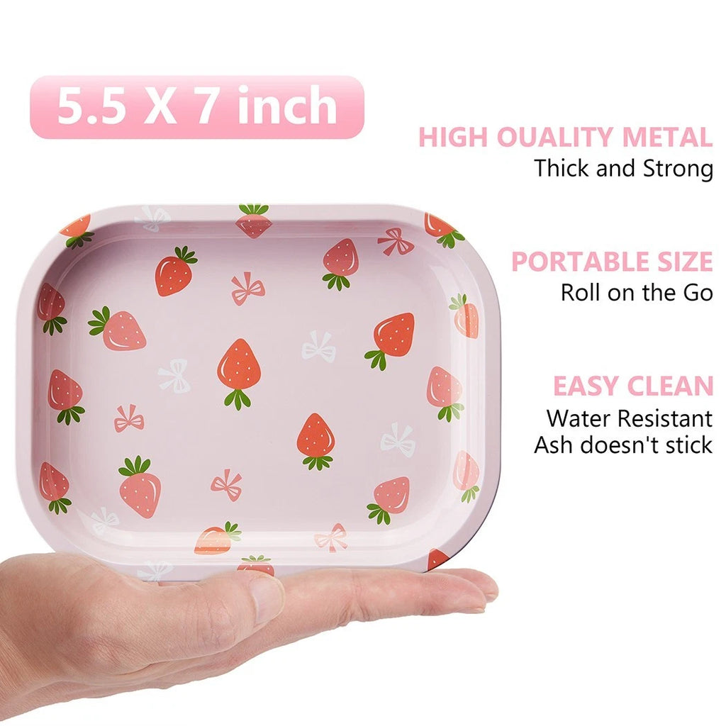 🍓🔥 Strawberry Print Rolling Tray Set 🍃 (Tray + Grinder Combo Kit)