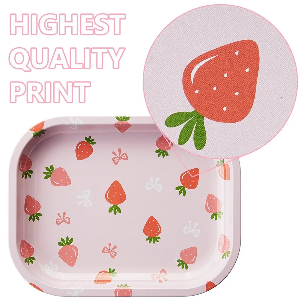 🍓🔥 Strawberry Print Rolling Tray Set 🍃 (Tray + Grinder Combo Kit)
