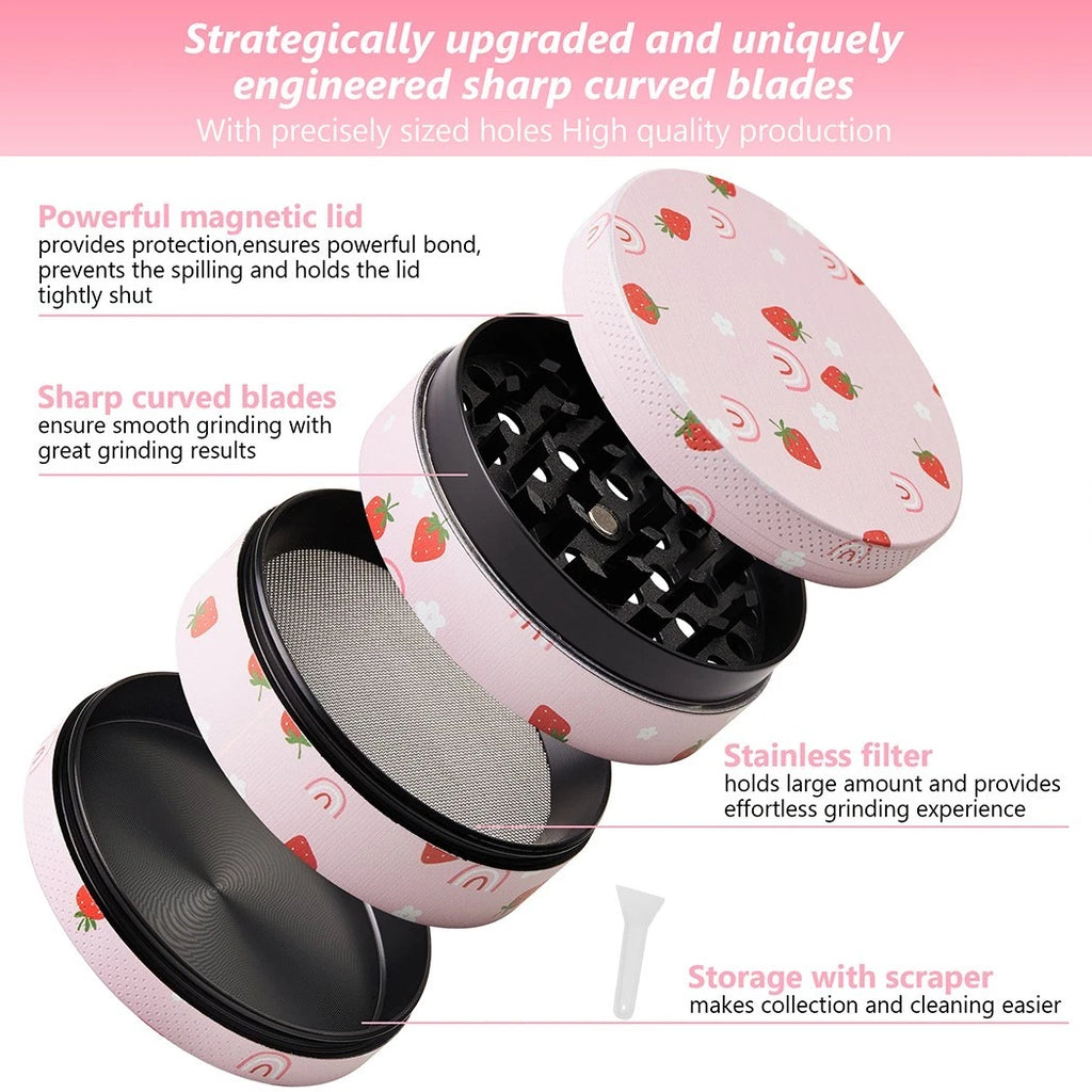 🍓🔥 Strawberry Print Rolling Tray Set 🍃 (Tray + Grinder Combo Kit)